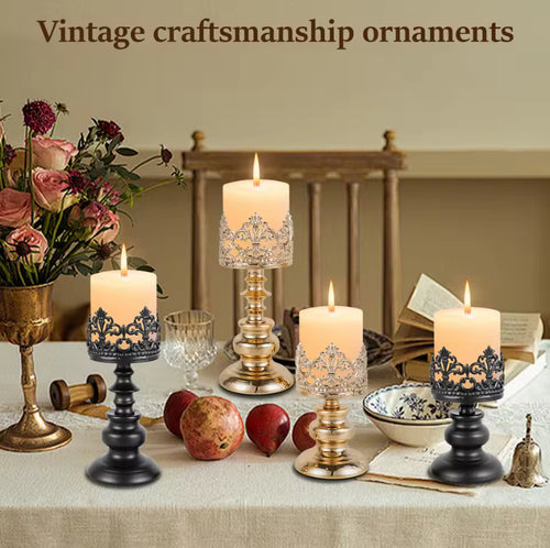 2Pcs Retro Candle Holder Europe Wedding Iron Candle Holder with Openwork Pattern Decoration Candle Holder for Home Restaurants