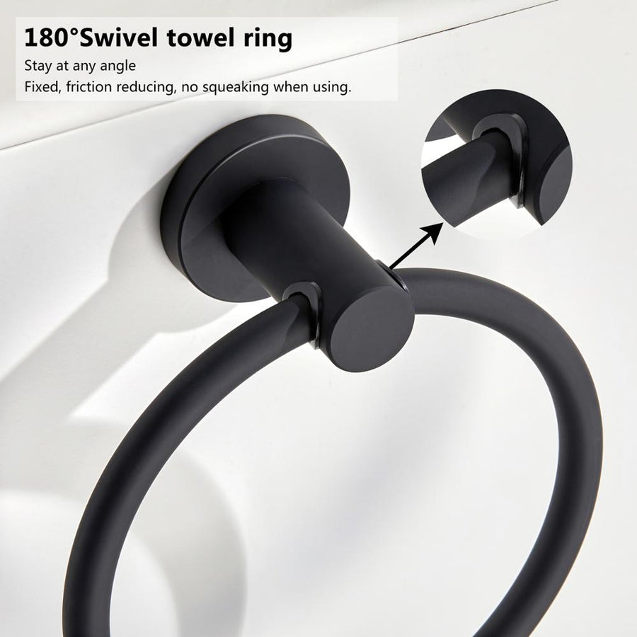 Towel ring made of 304 stainless steel in chrome, Round simple design, Black, European bathroom accessories,
Rustproof