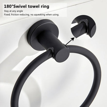 Towel ring made of 304 stainless steel in chrome, Round simple design, Black, European bathroom accessories,
Rustproof