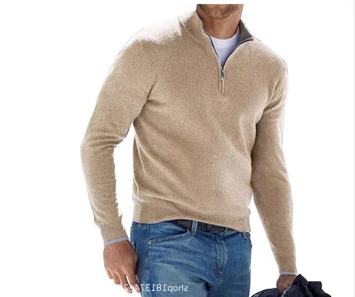 Men's Cashmere Zipper Basic Sweater quarter zip