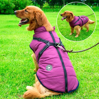 Waterproof Winter Dog Jacket - Sherpa-Fleece Lined - Built-in
Harness