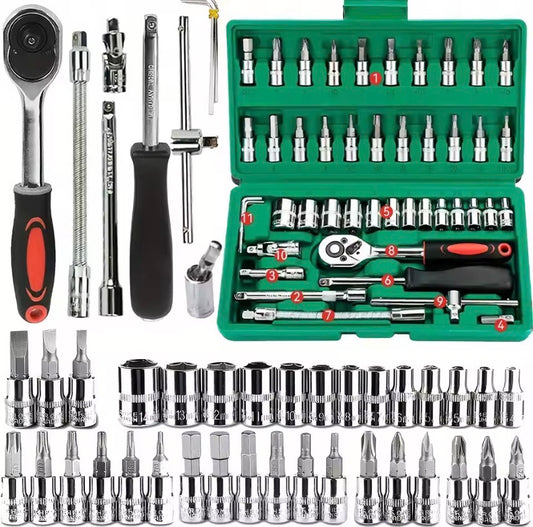 46-piece socket wrench set for auto repair kit - small fly 1/4 ratchet wrench set for household hardware maintenance