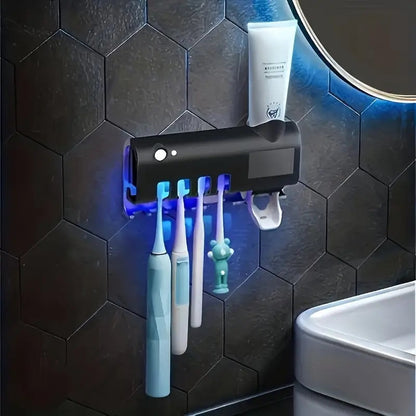 Smart UV Light Sterilizer Toothbrush Holder, Wall Mounted Toothpaste Dispenser