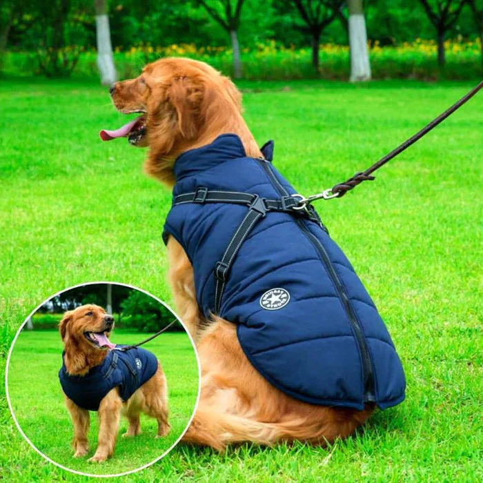 Waterproof Winter Dog Jacket - Sherpa-Fleece Lined - Built-in
Harness